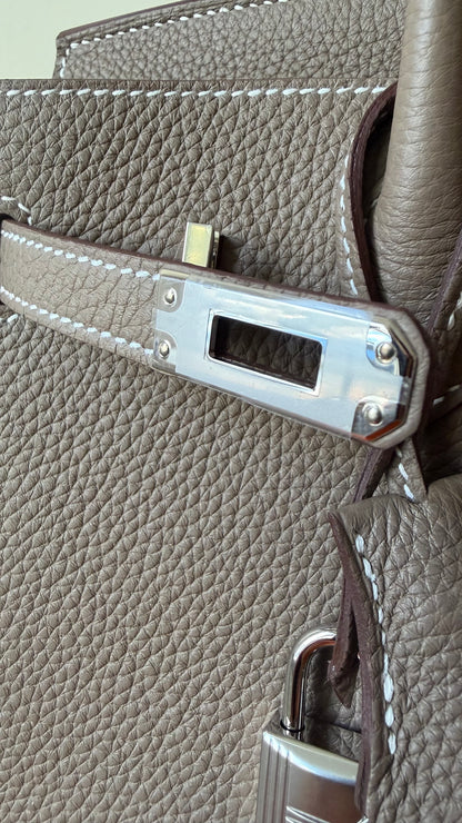 Hermes Birkin 25 etoupe togo leather palladium hardware stamp G