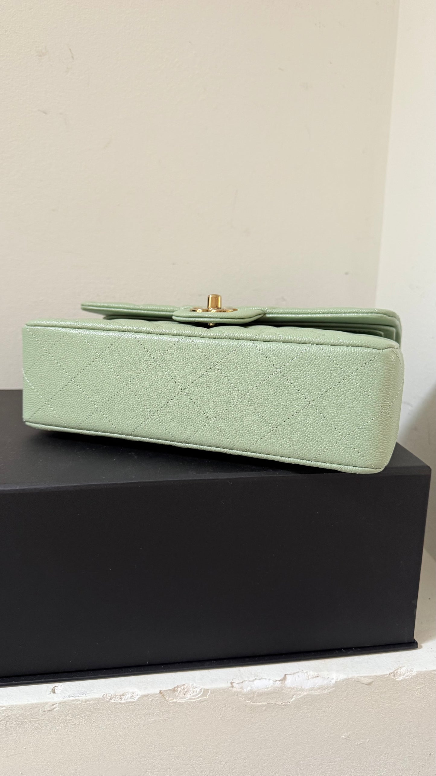 Chanel small flapbag caviar with chip in mint green color