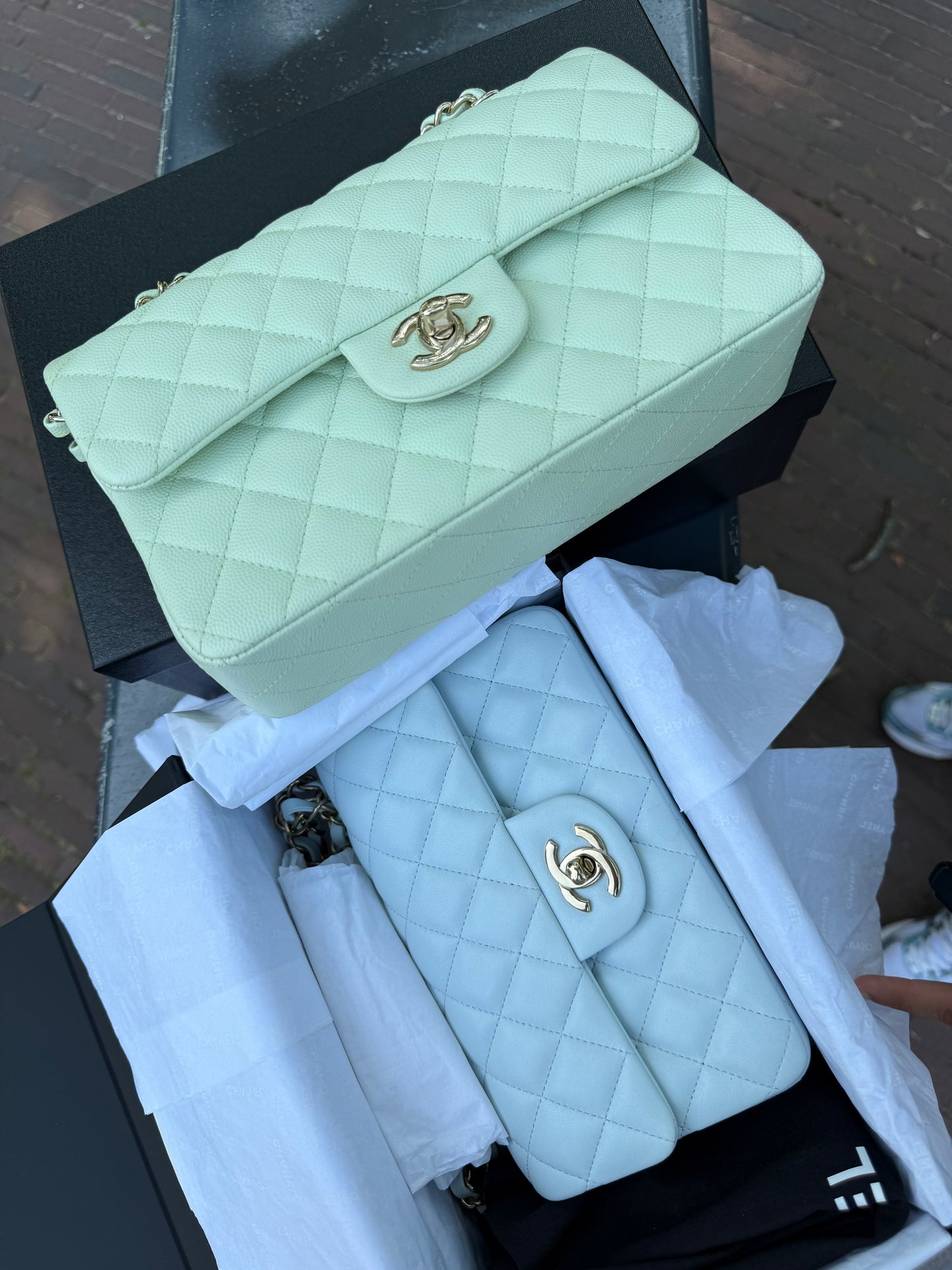 Chanel small caviar mint green flapbag 2023