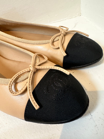Chanel used pair beige ballerinas size 37,5