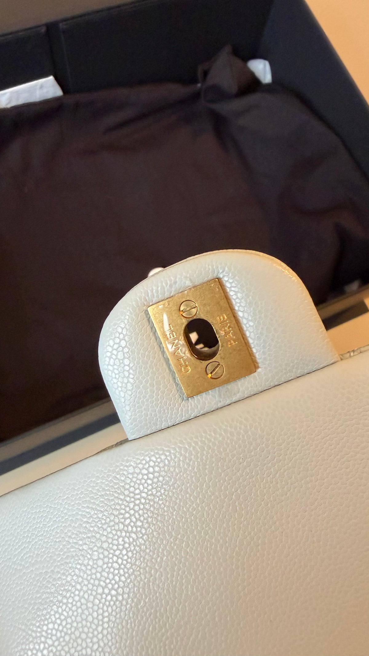 Chanel mini top handle baby blue caviar with chip- brand new