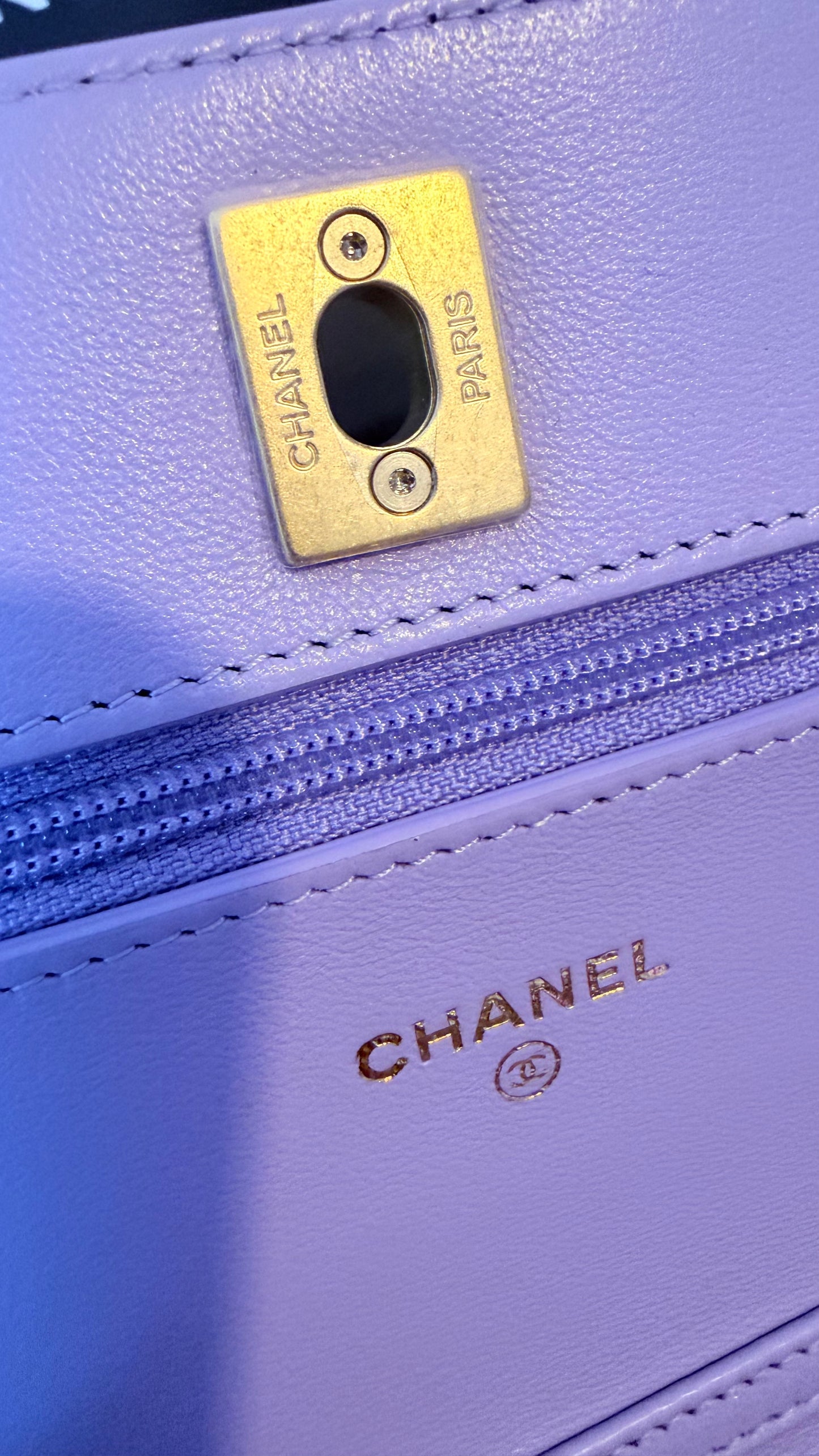Chanel Lila wallet on chain pearl crush
