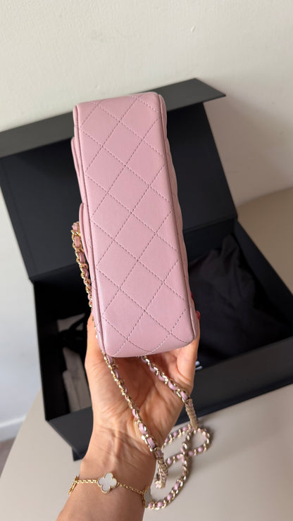 Chanel pink mini lambskin top handle