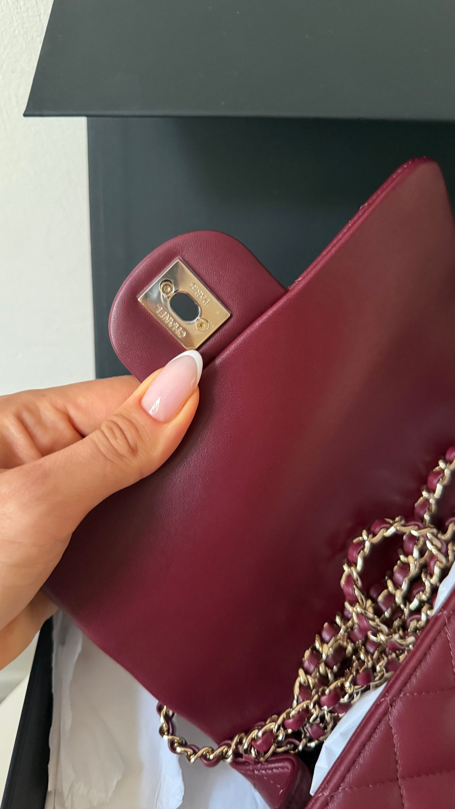 Chanel mini top handle burgundy new full set