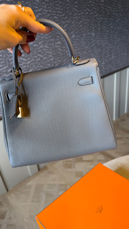 Kelly 25 gris Meyer Togo leather stamp B