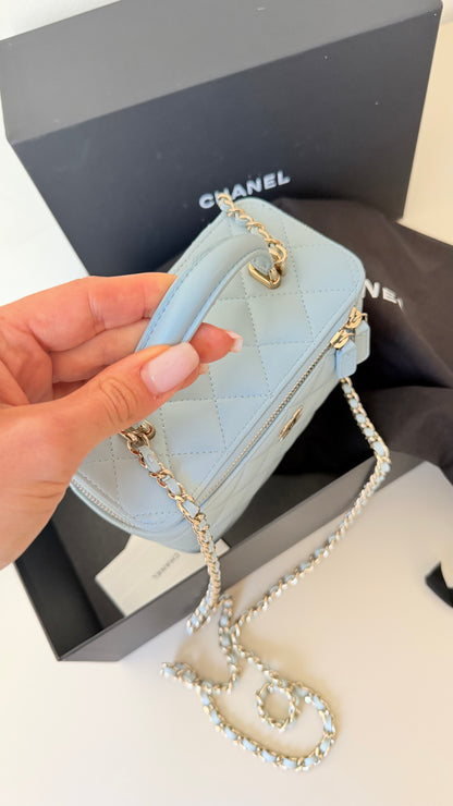 Chanel vanity case baby blue lambskin