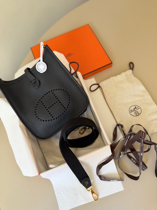 Hermes mini Evelyne black with gold hardware brand new