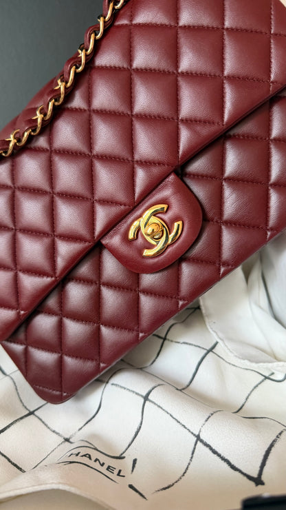 Chanel medium lambskin burgundy 21 series, full set with card and certificate