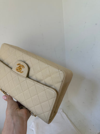 Chanel medium ecru caviar flap 1997-1999