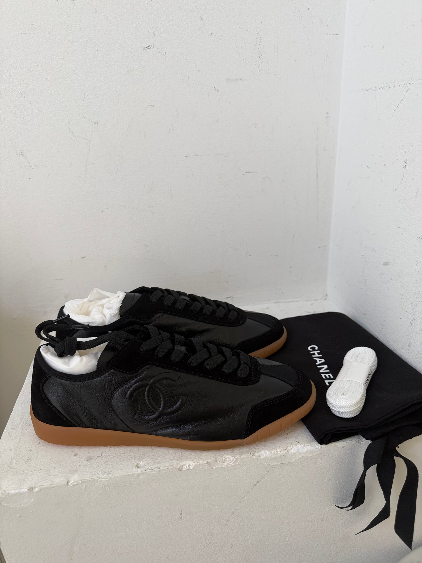Chanel black sneakers size 38.5