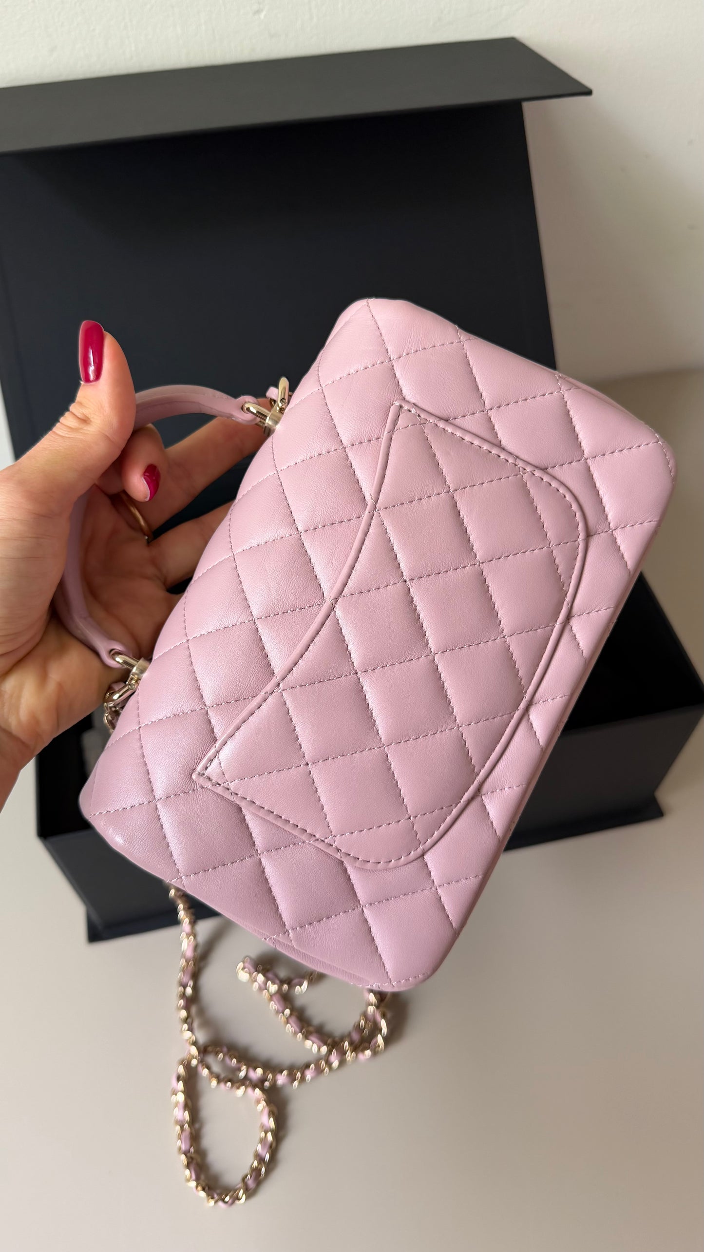 Chanel pink mini lambskin top handle