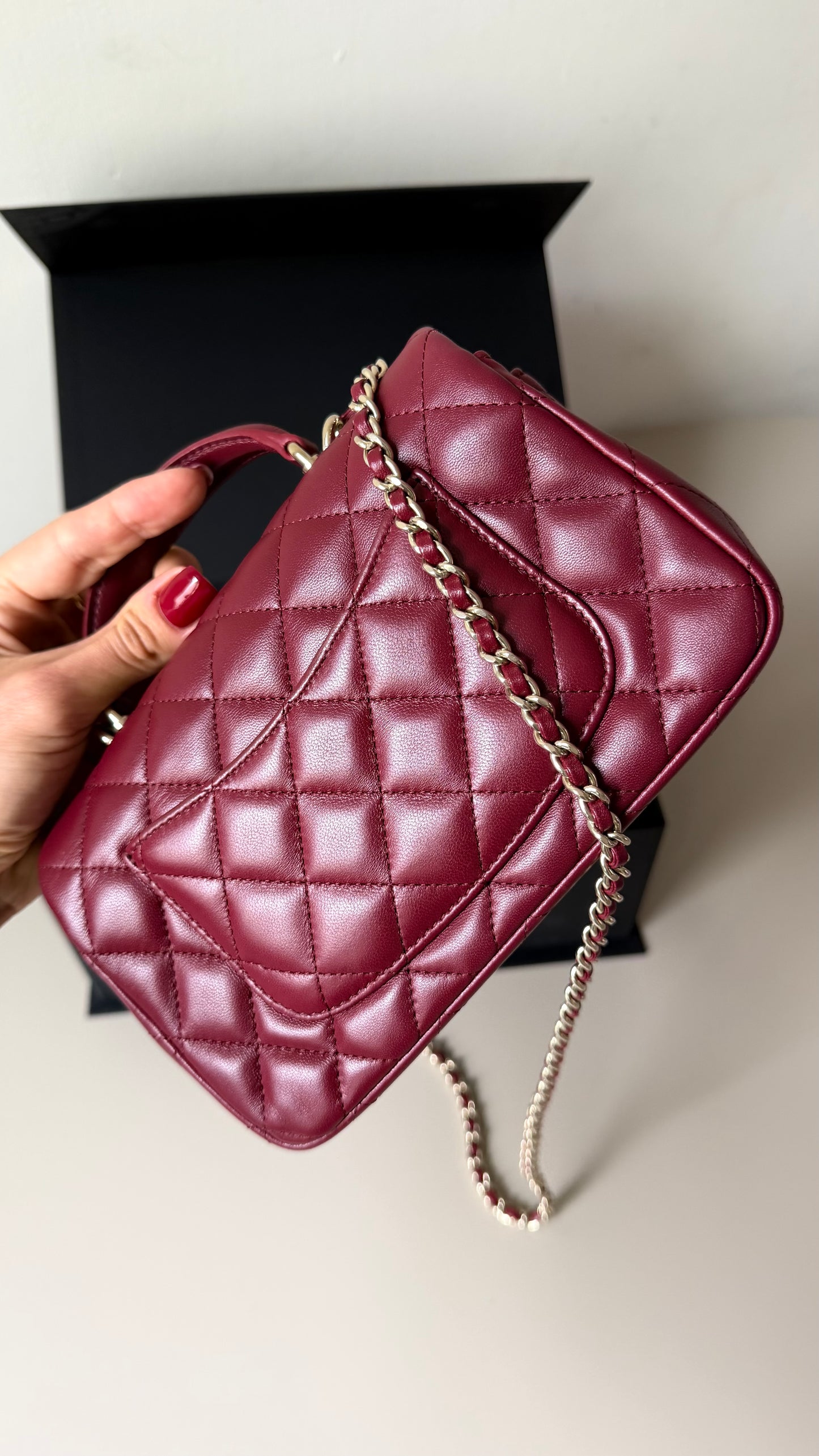 Chanel mini top handle burgundy