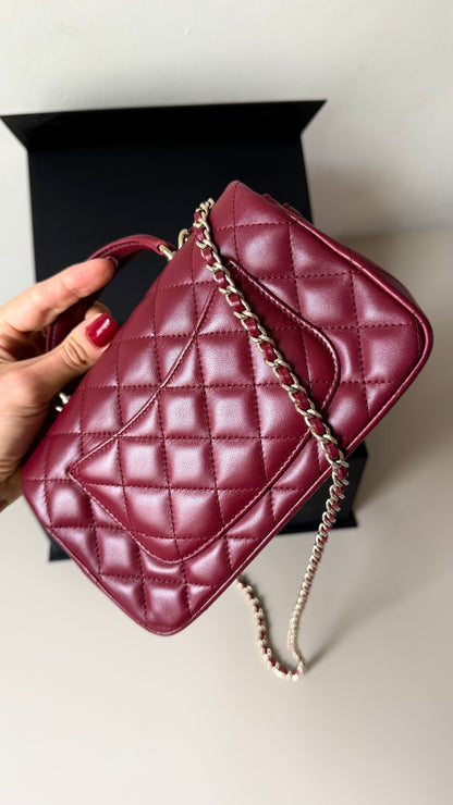 Chanel mini top handle burgundy