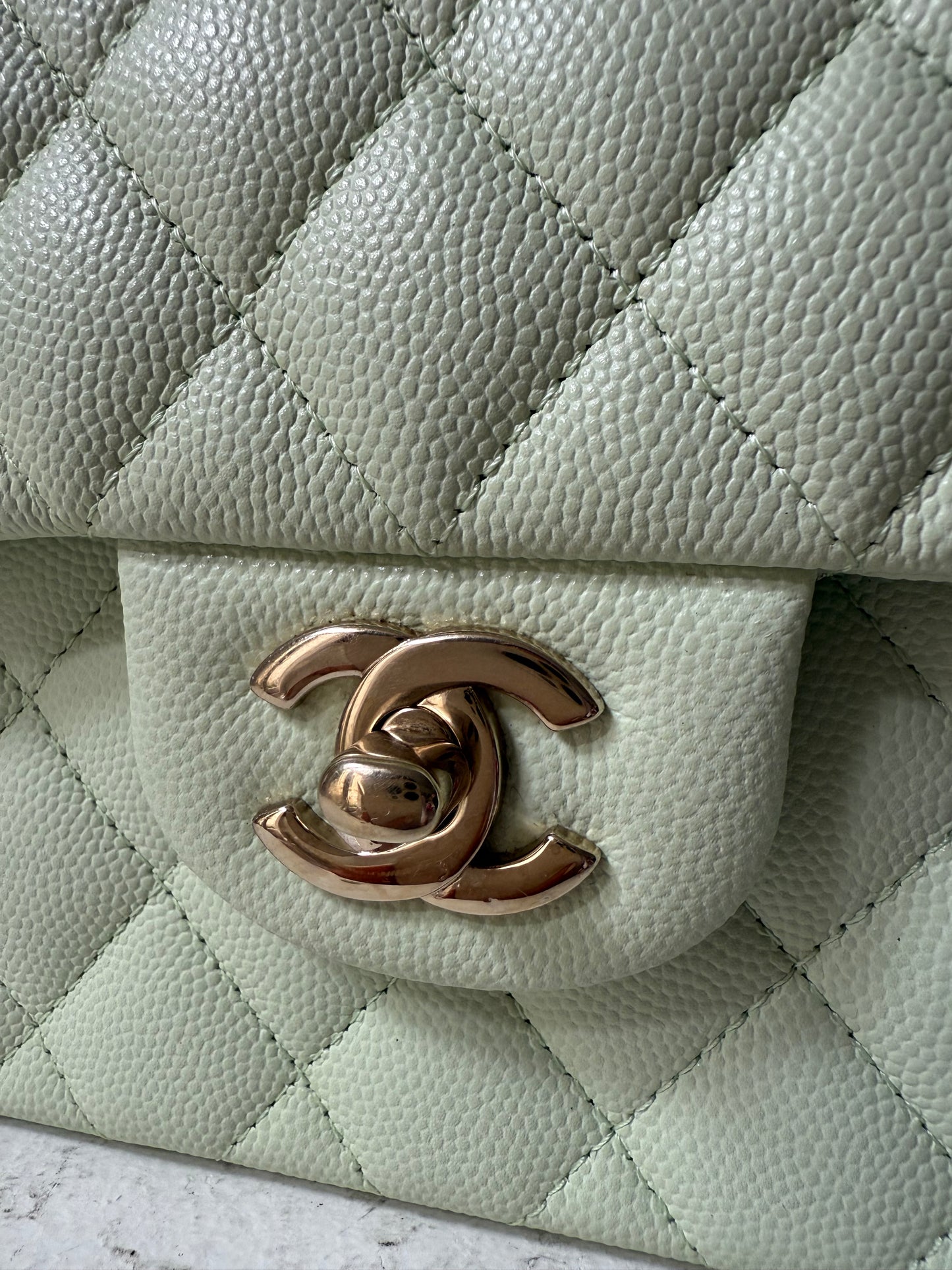Chanel small caviar mint green flapbag 2023