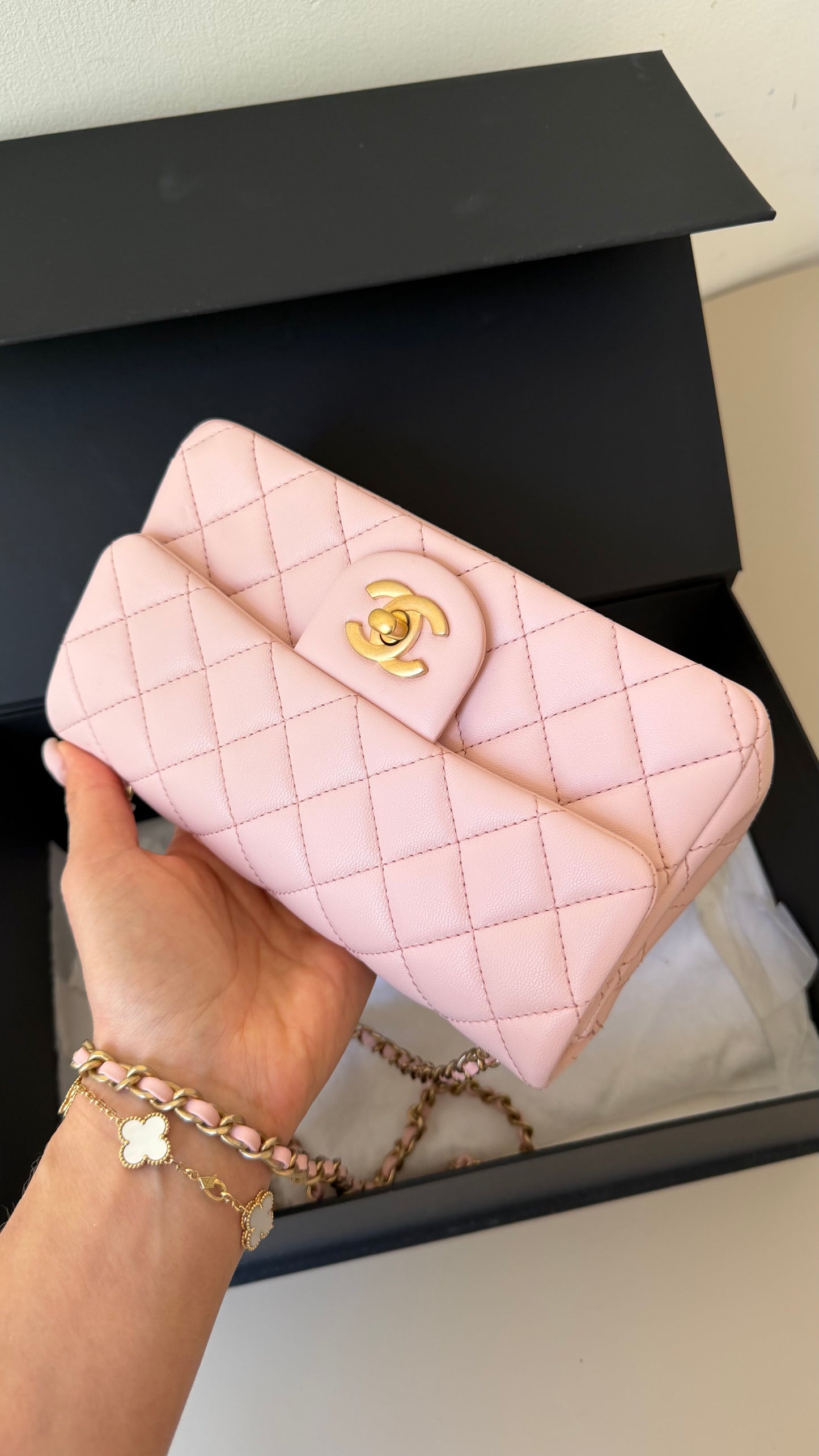 Chanel mini pink lambskin pearl crush