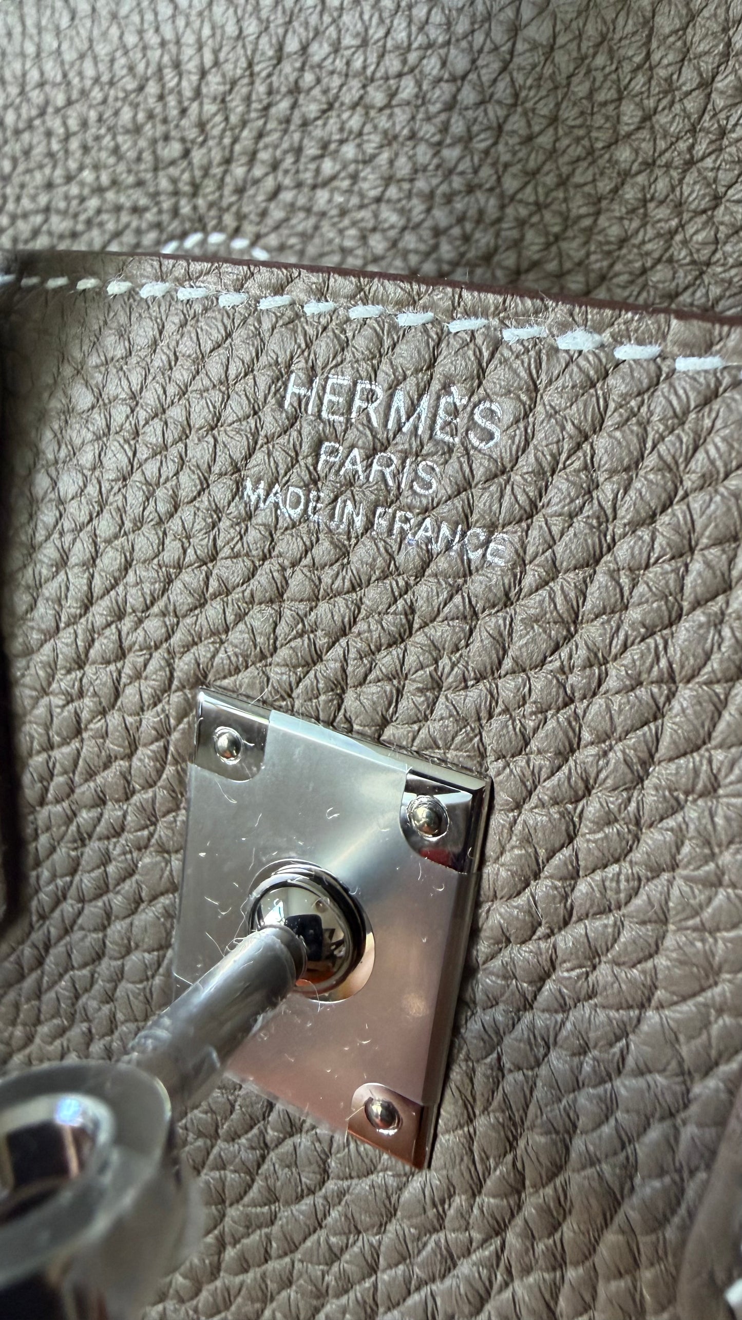Hermes Birkin 25 etoupe togo leather palladium hardware stamp G