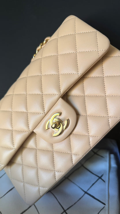 Chanel lambskin small classic double flapbag with chip and invoice