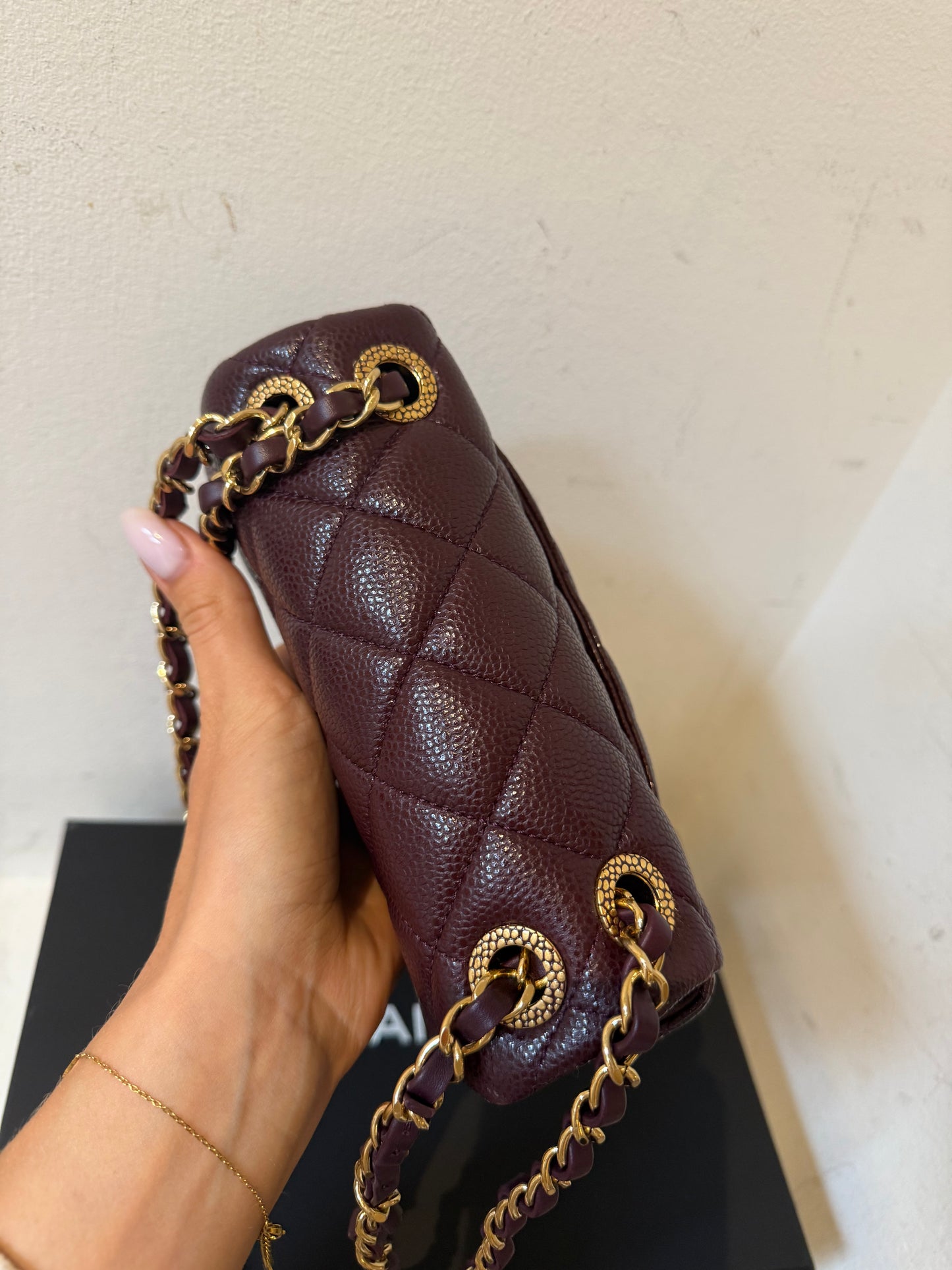 Chanel 24B caviar mini bag in burgundy
