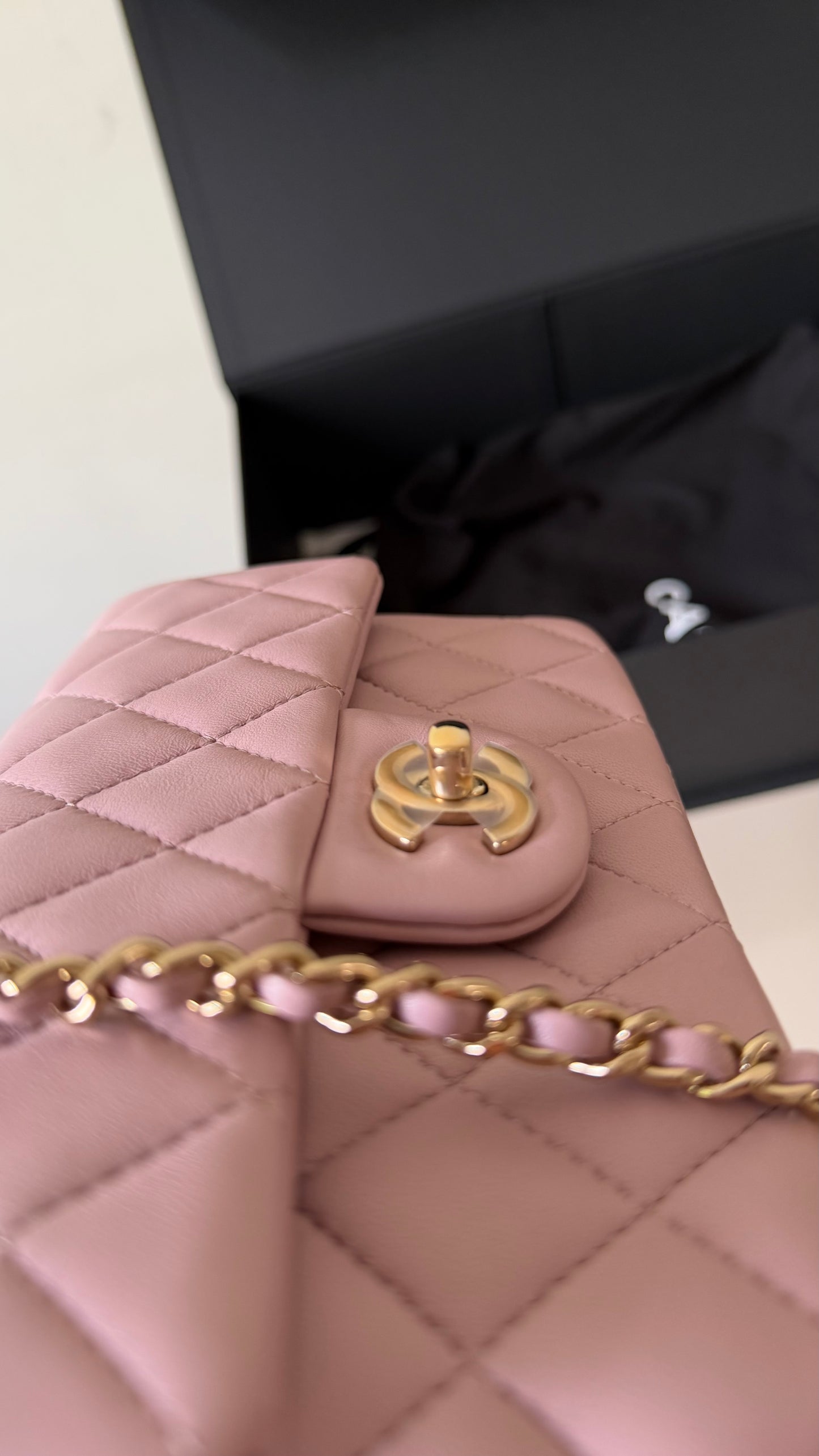 Chanel pink mini lambskin top handle