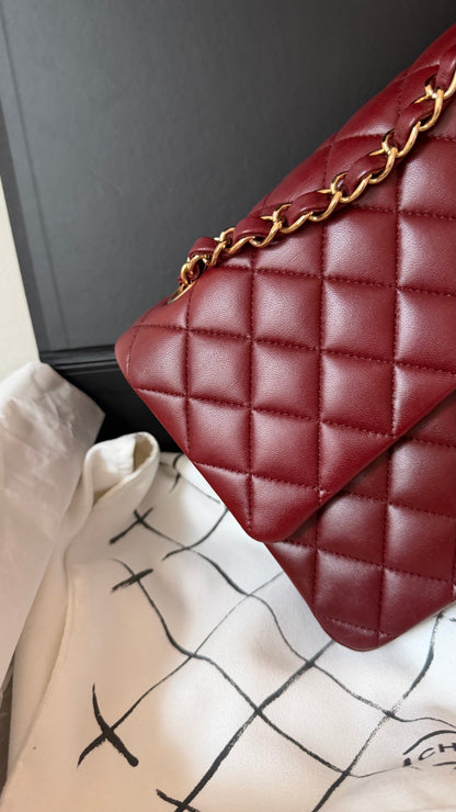 Chanel medium lambskin burgundy 21 series, full set with card and certificate