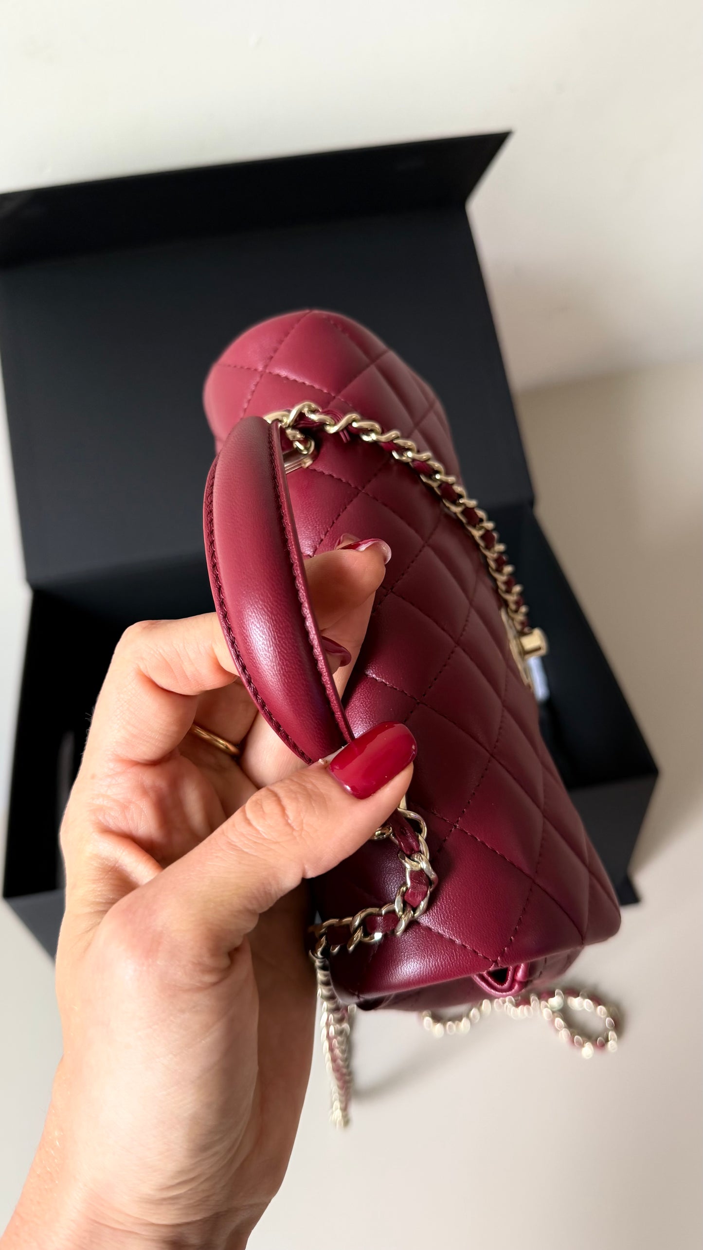 Chanel mini top handle burgundy