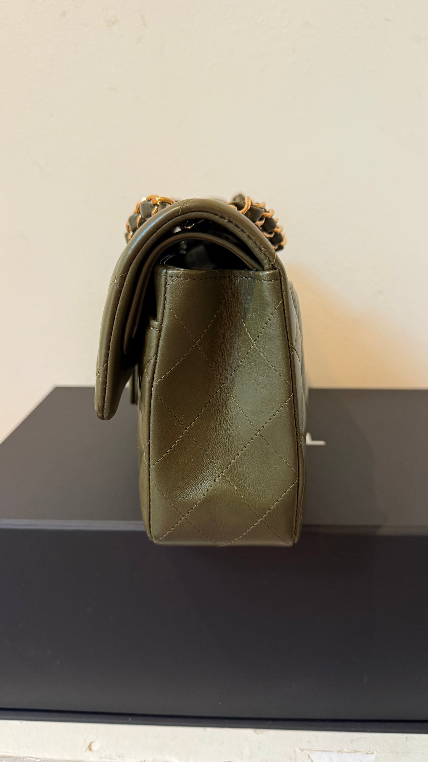 Chanel army green small lambskin double flapbag full set 2023