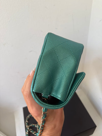 Chanel green emerald mini lambskin flap