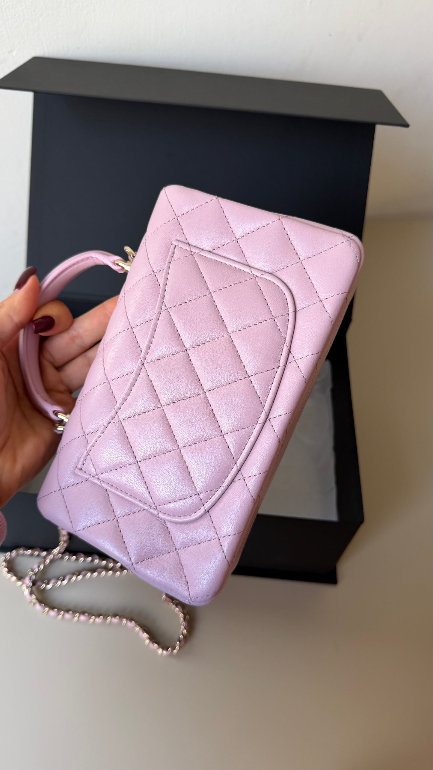 Chanel pink mini top handle with chip