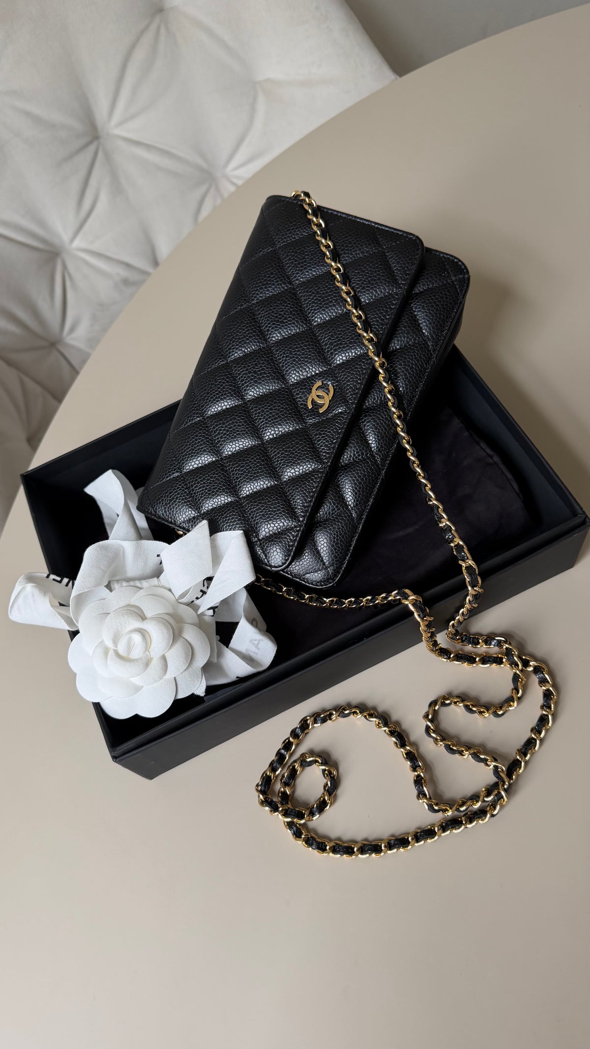 Chanel wallet on chain black caviar - champagne gold hardware 30 series