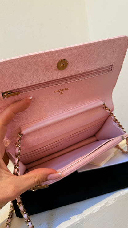 Chanel wallet on chain baby pink caviar with chip