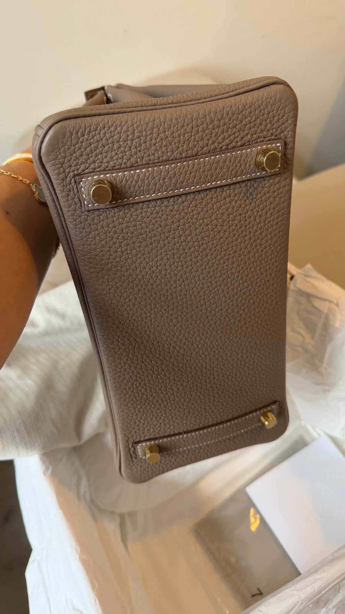 Birkin 25 etoupe Togo with gold hardware stamp D full set with receipt