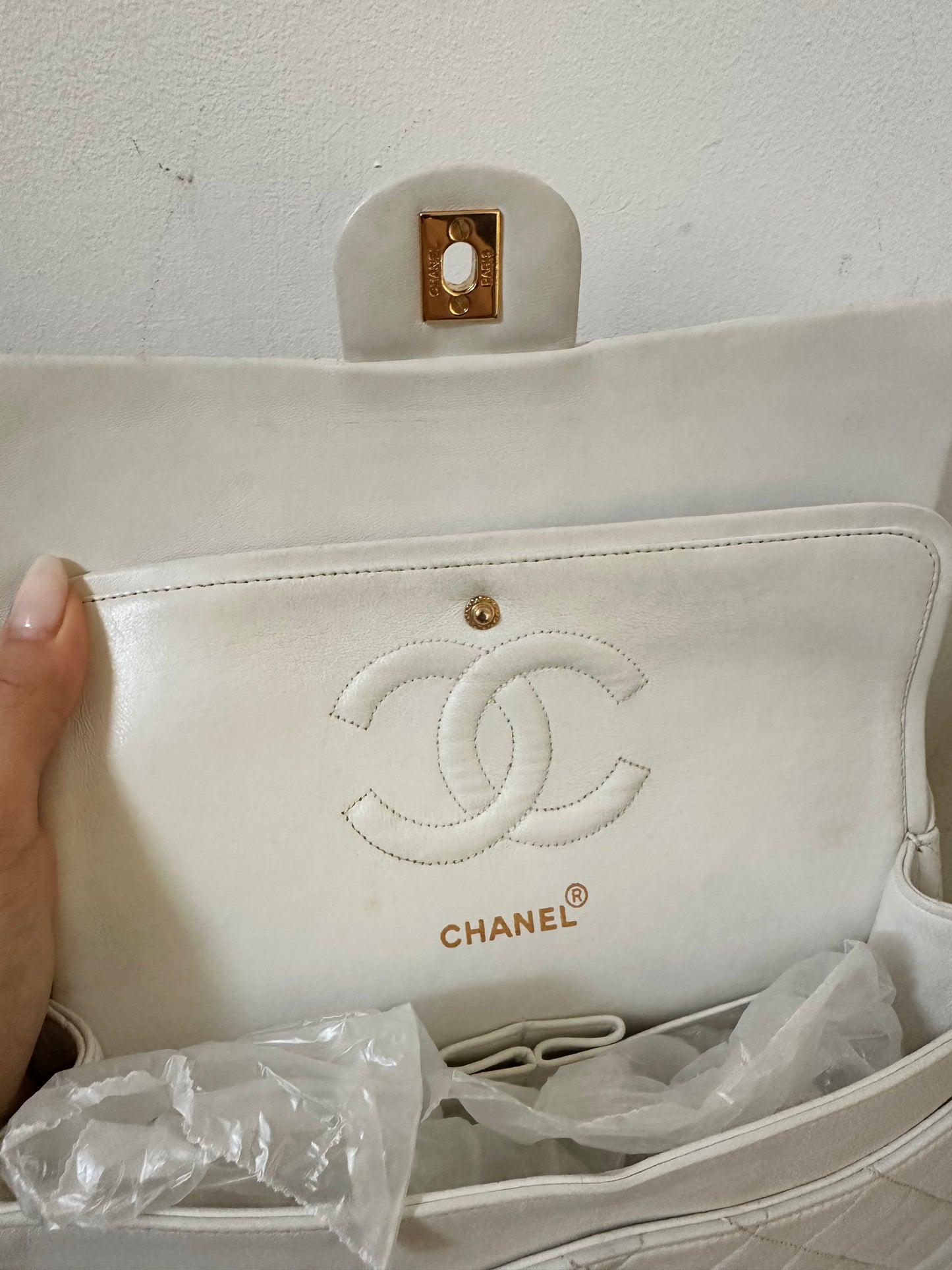 Chanel ecru medium classic flap vintage
