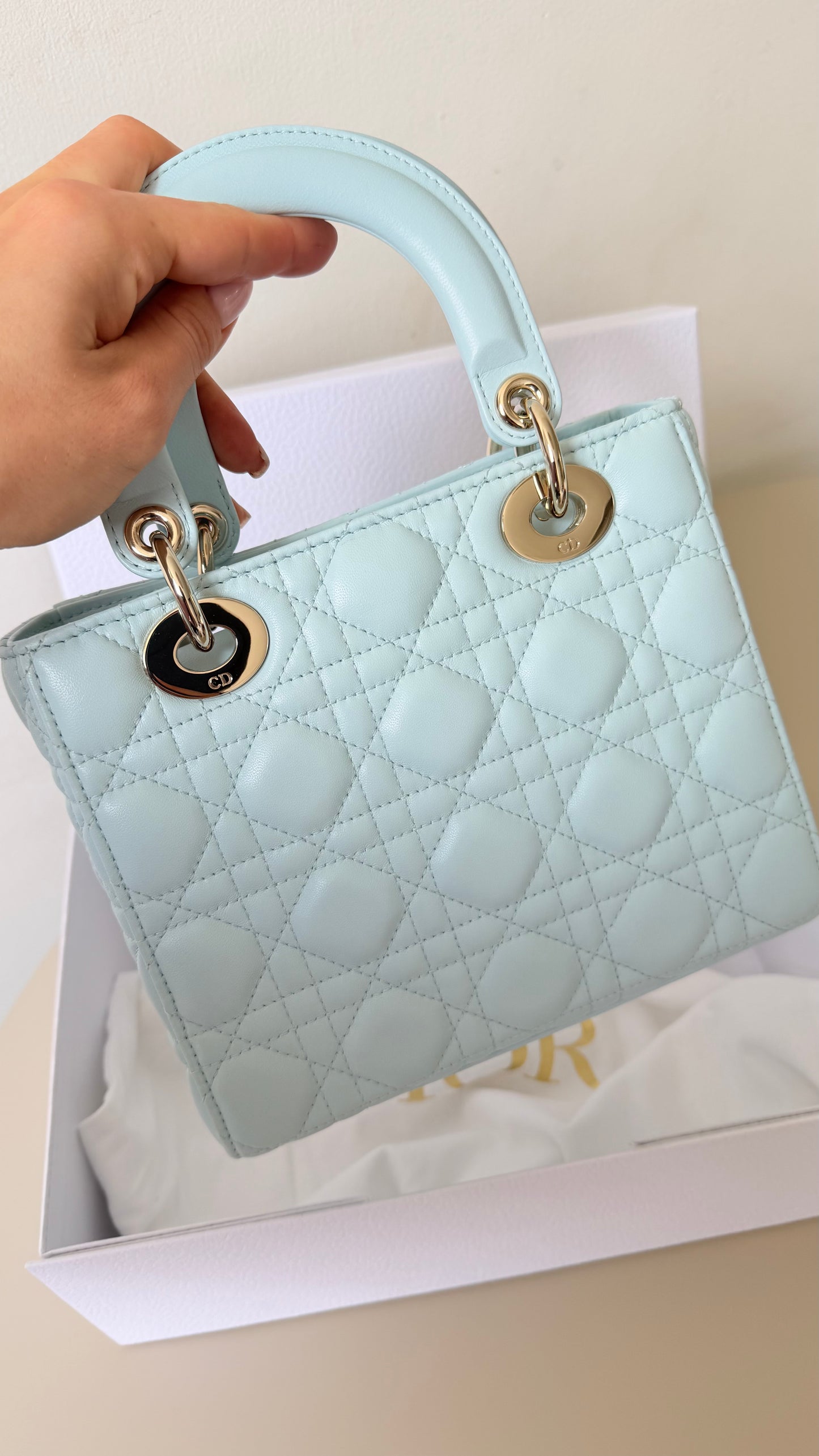 Lady dior small baby blue new