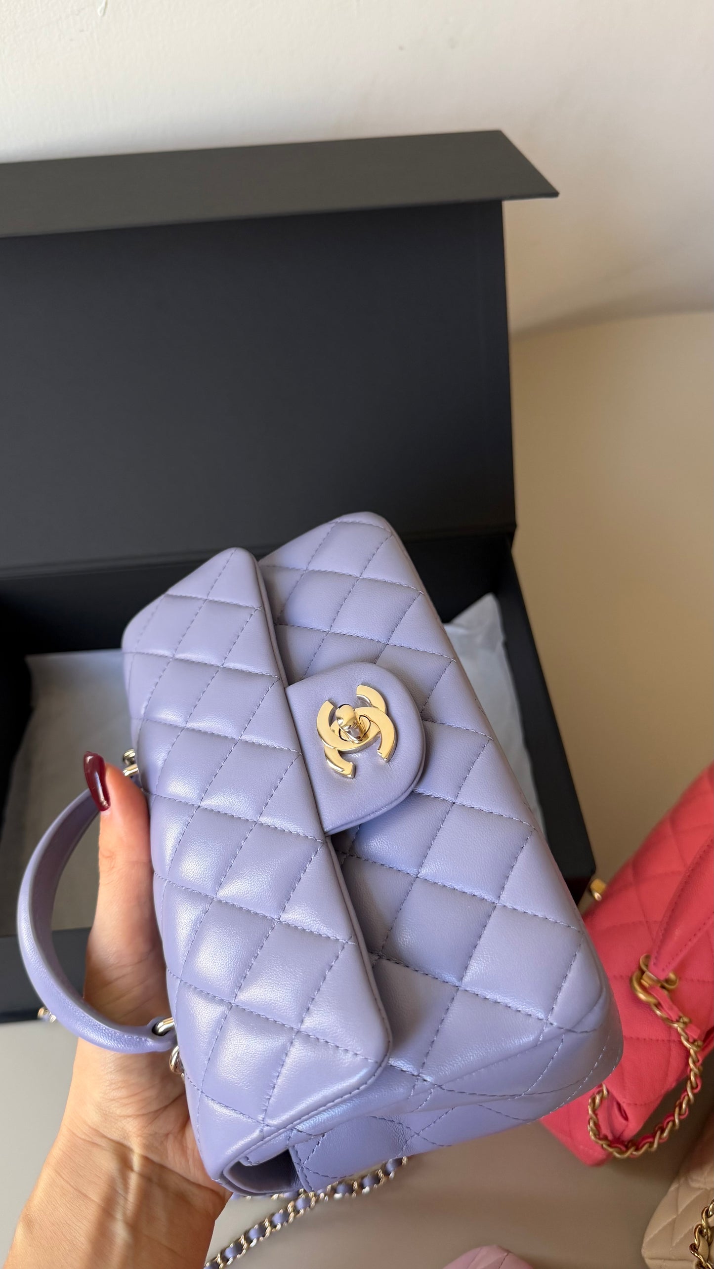 Chanel mini top handle lambskin lilac