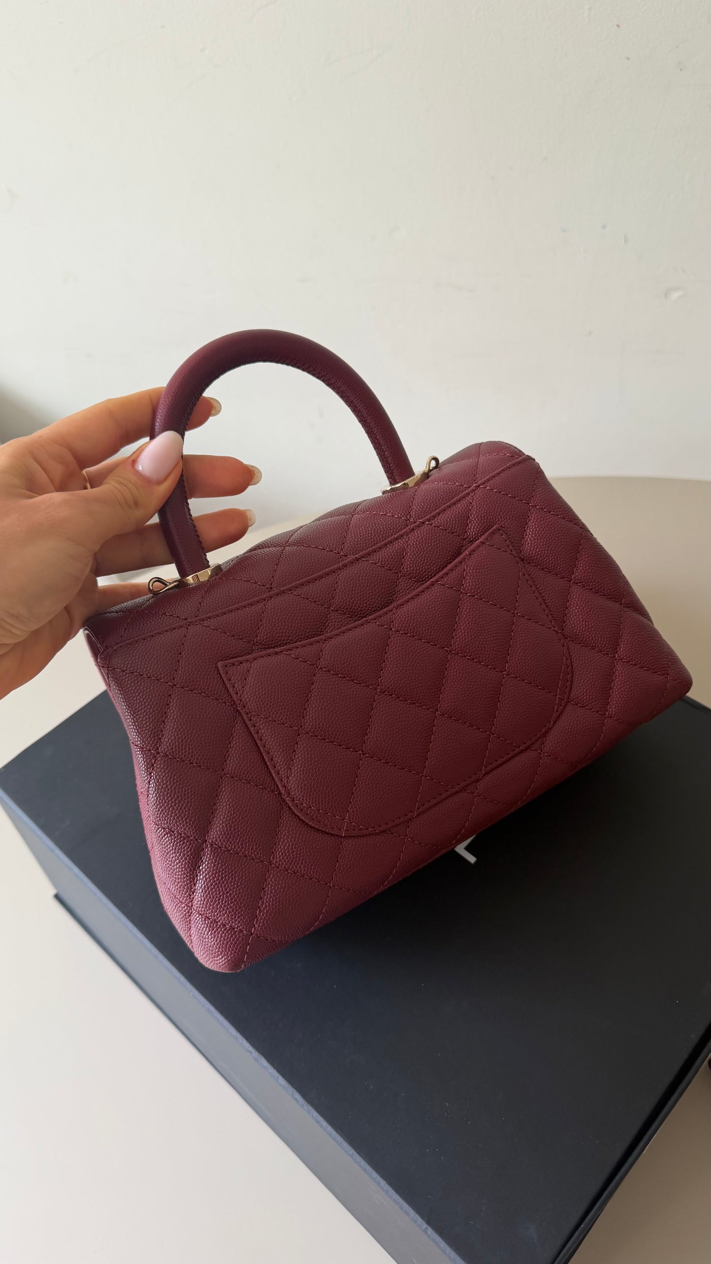 Chanel small Coco top handle burgundy caviar with chip