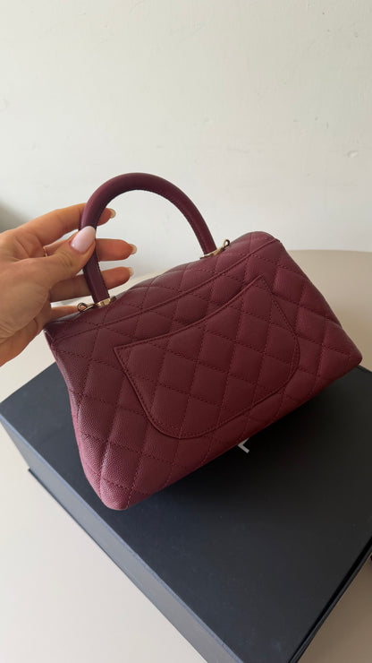 Chanel small Coco top handle burgundy caviar with chip