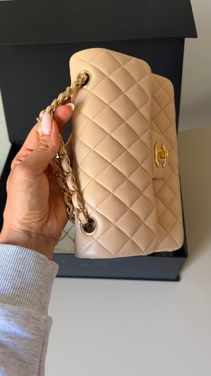 Chanel lambskin small classic double flapbag with chip and invoice