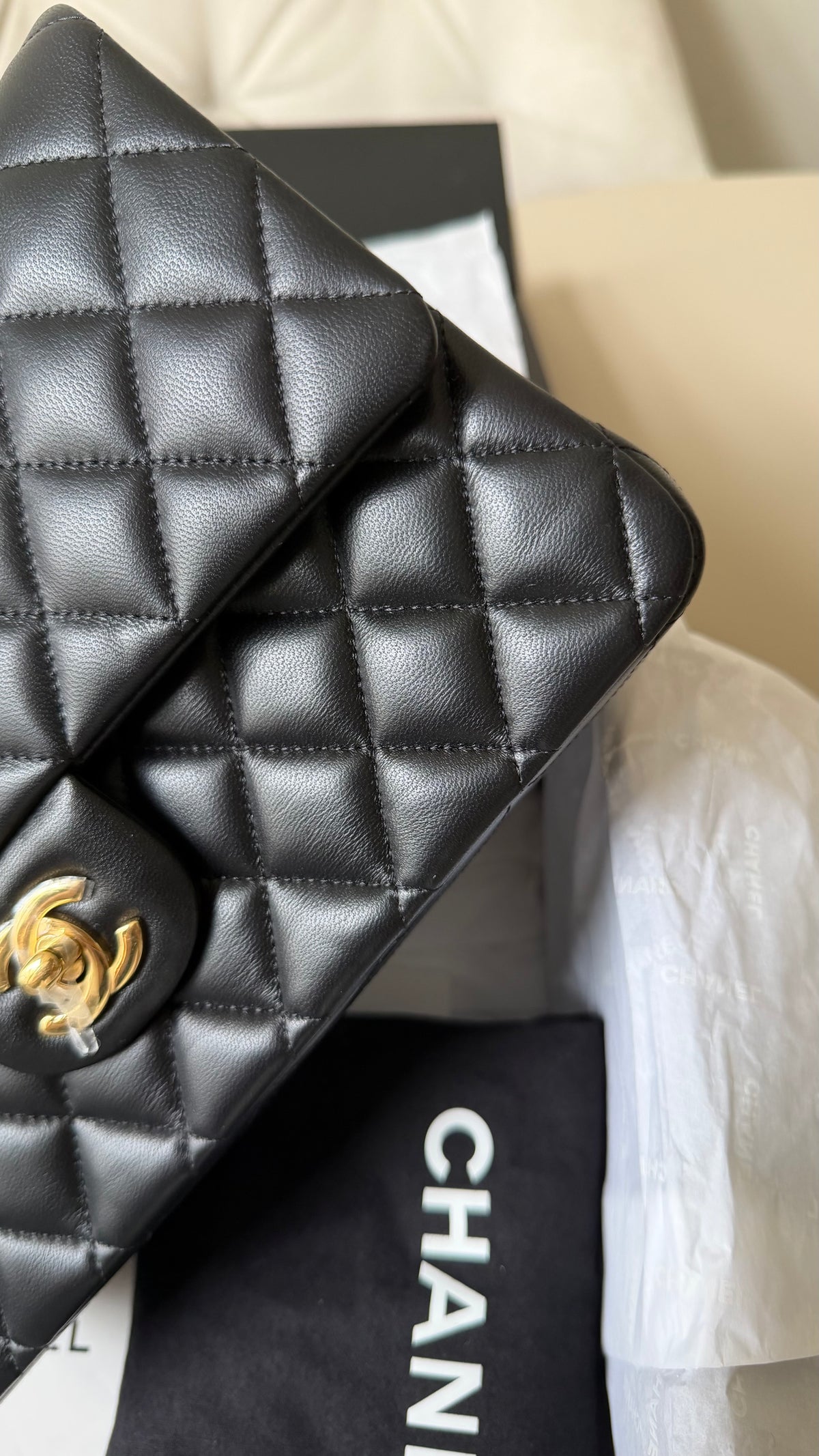 Chanel 2025 black medium lambskin classic flapbag