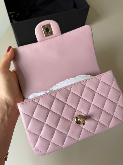 Chanel pink mini lambskin top handle