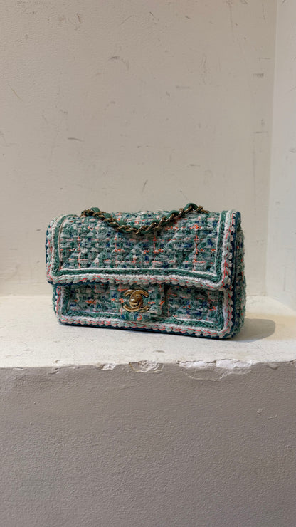 Chanel green/blue tweed mini