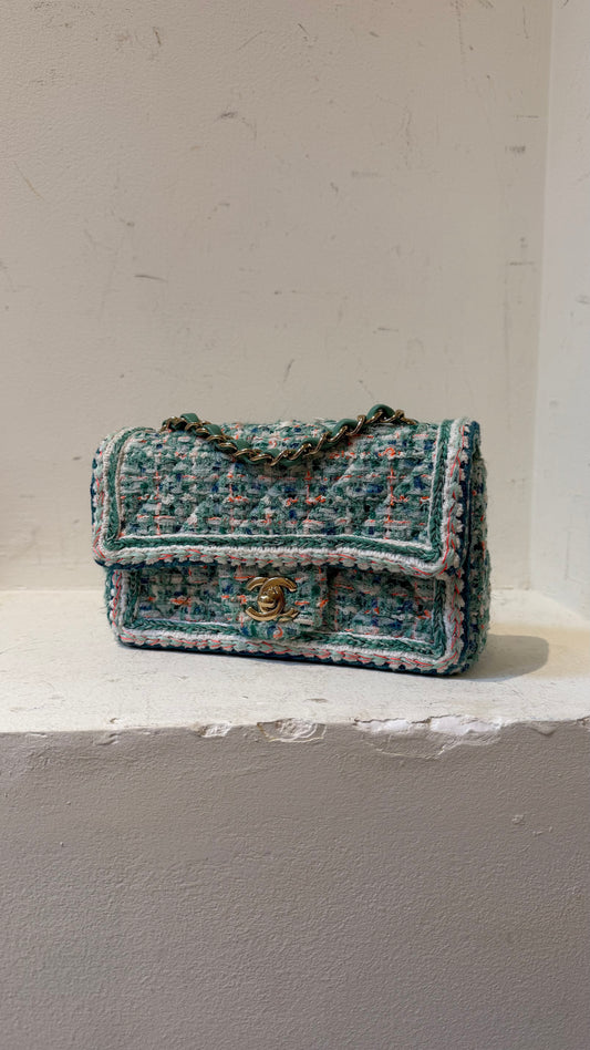 Chanel green/blue tweed mini