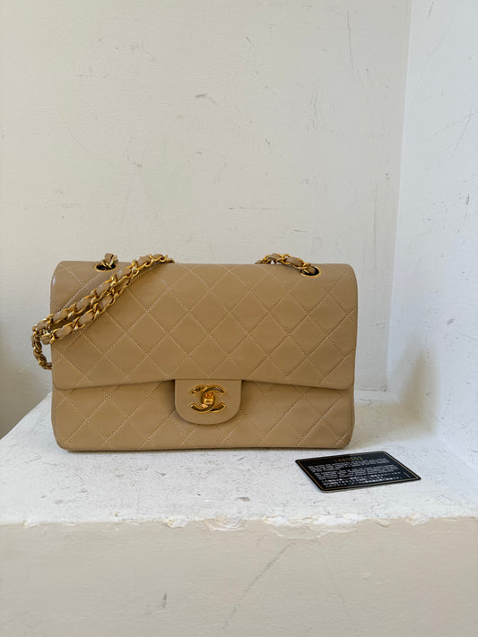 Chanel beige medium flap 1989-1991 series