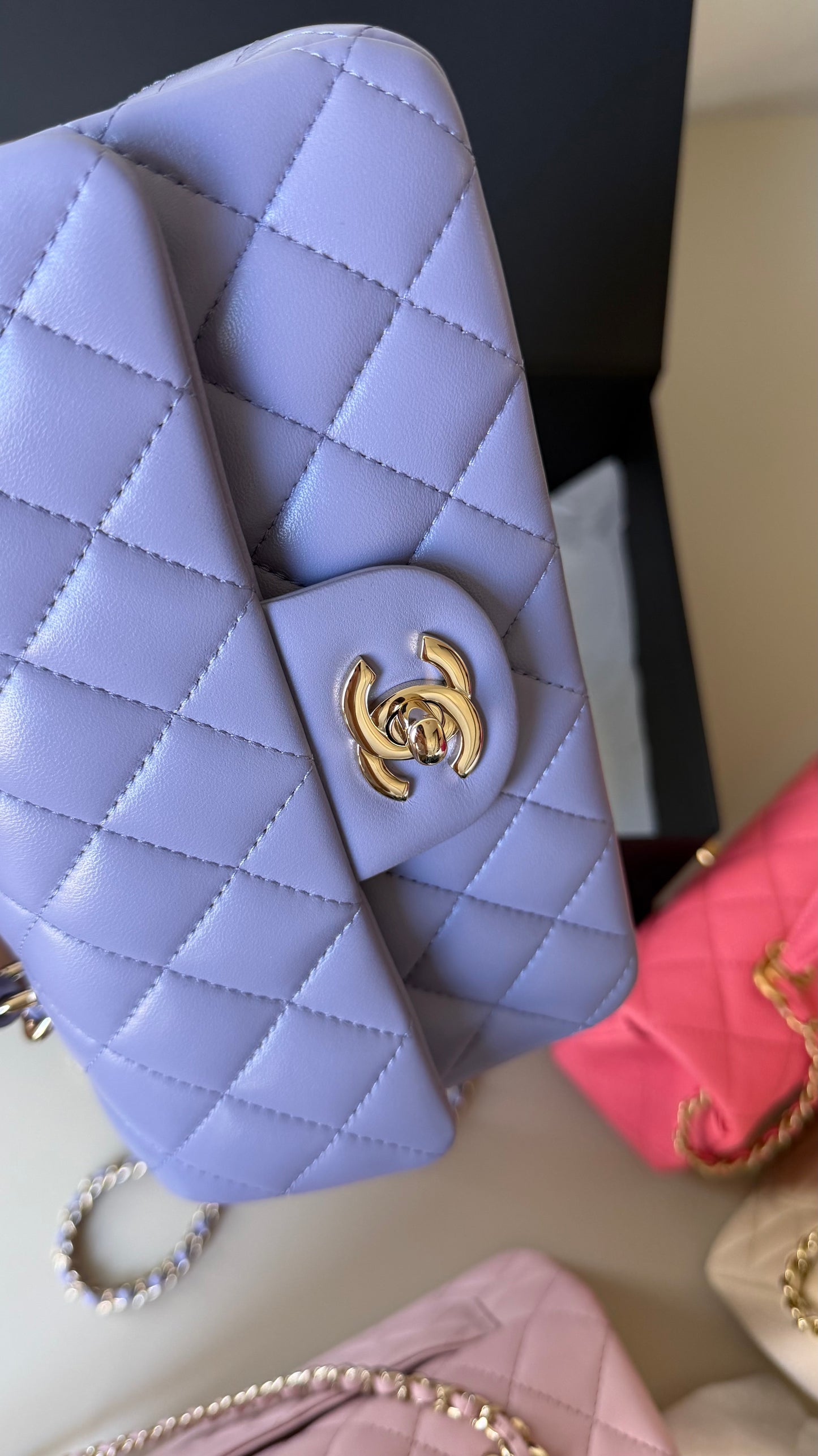 Chanel mini top handle lambskin lilac