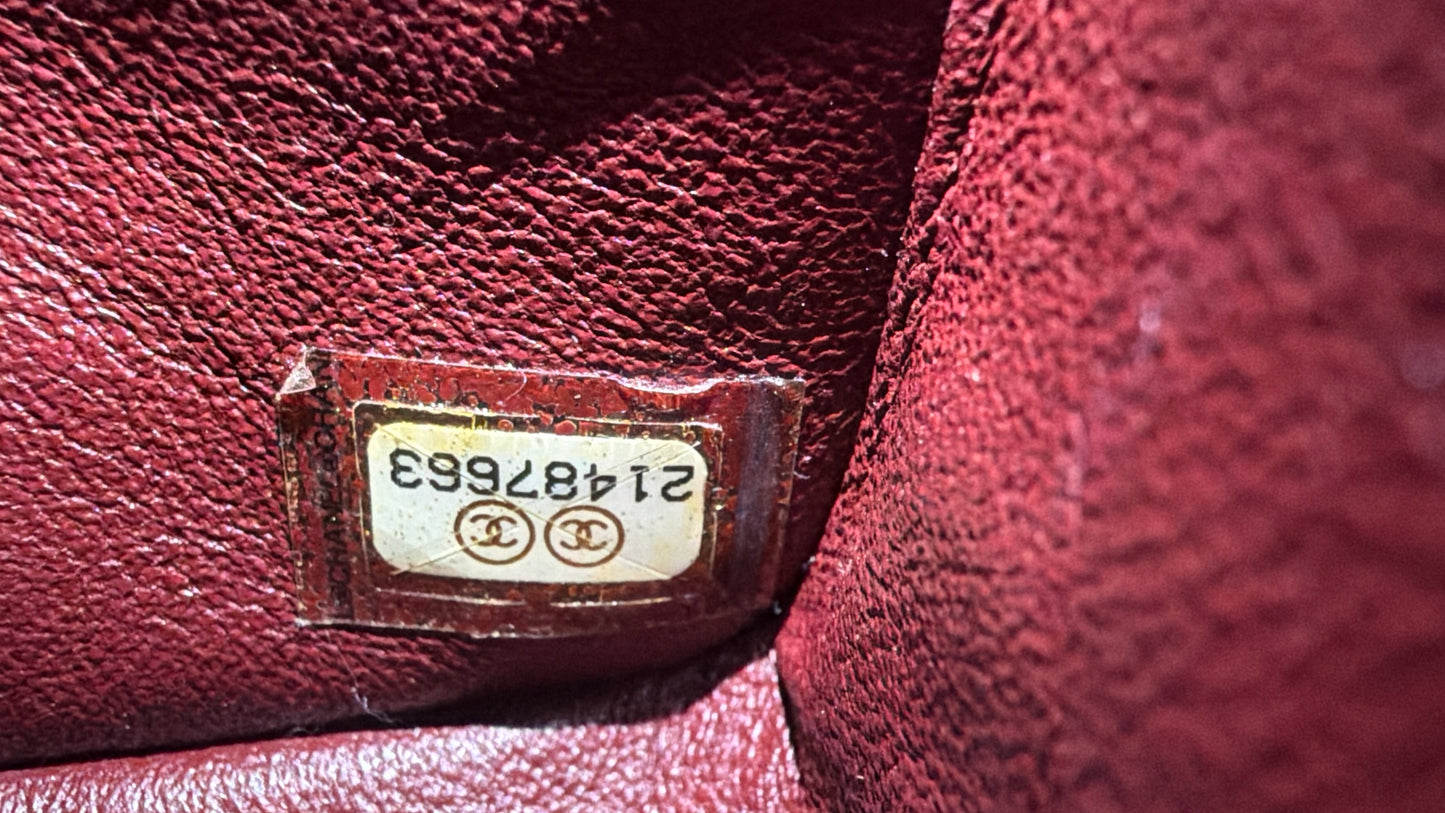 Chanel medium lambskin burgundy 21 series, full set with card and certificate