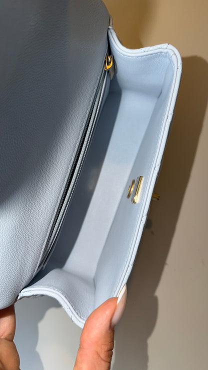 Chanel mini top handle baby blue caviar with chip- brand new