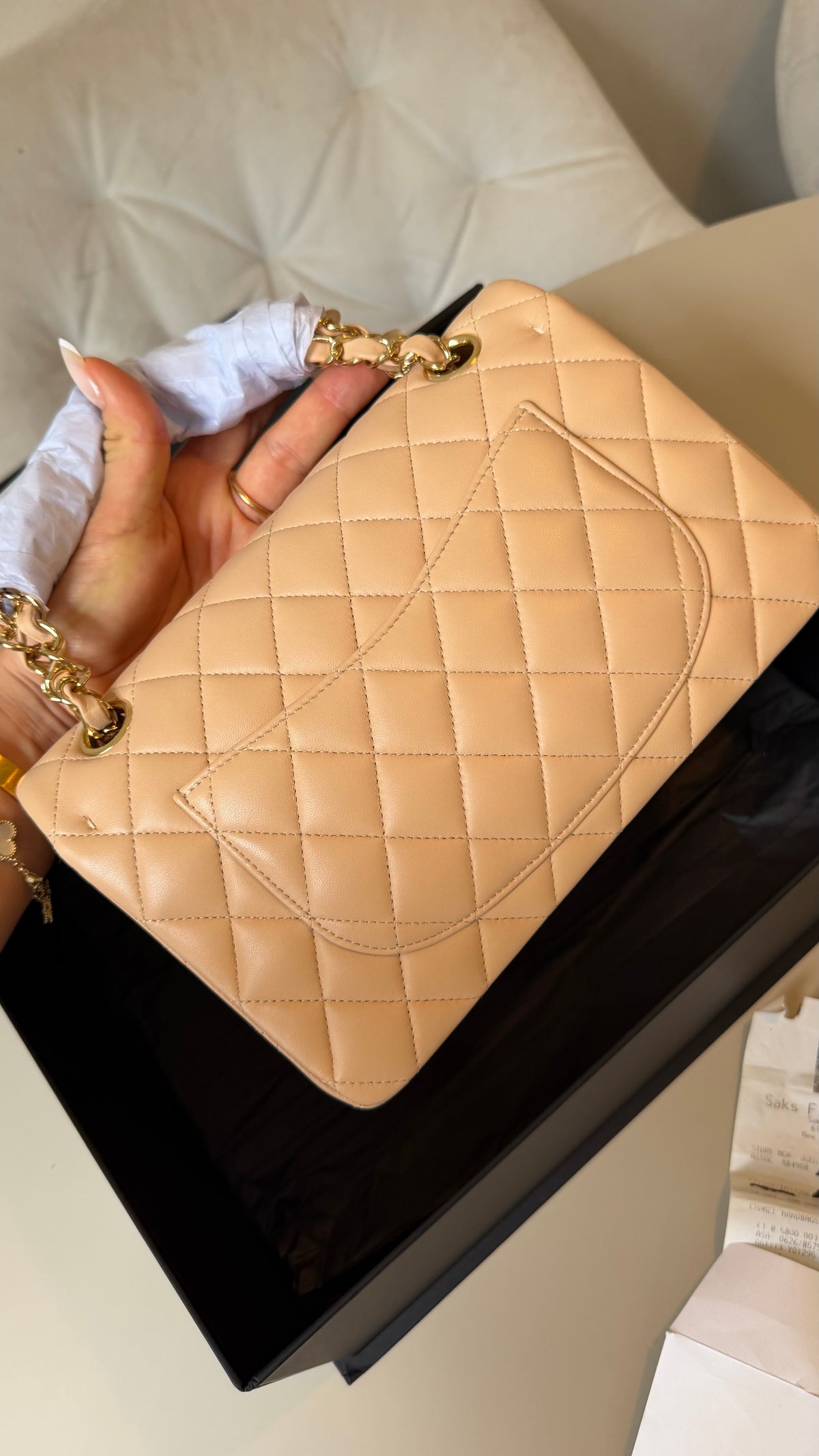 Small beige lambskin flapbag full set invoice 2020