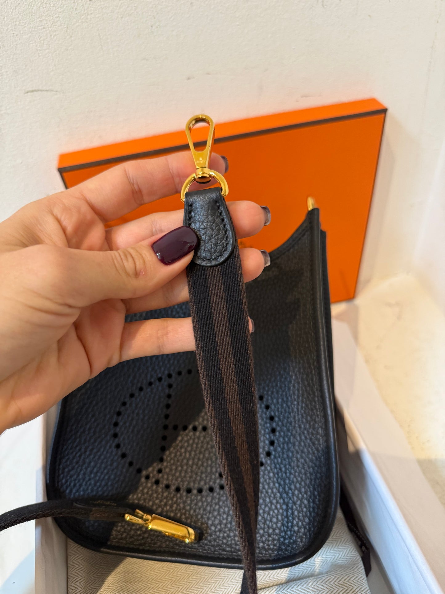 Hermes mini Evelyne black with gold hardware