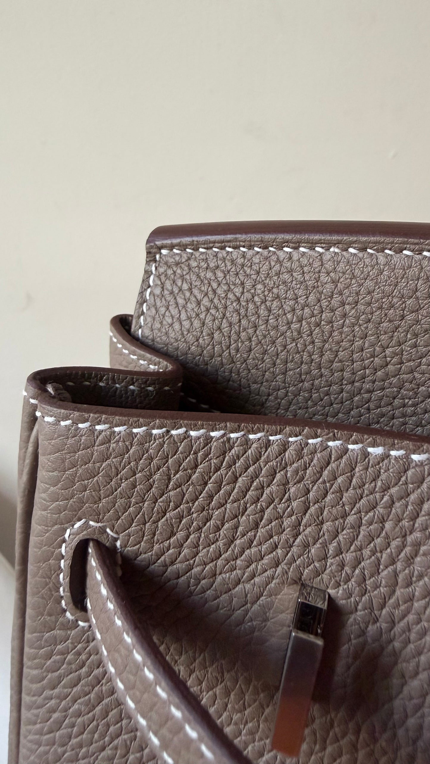 Hermes Birkin 25 etoupe togo leather palladium hardware stamp G