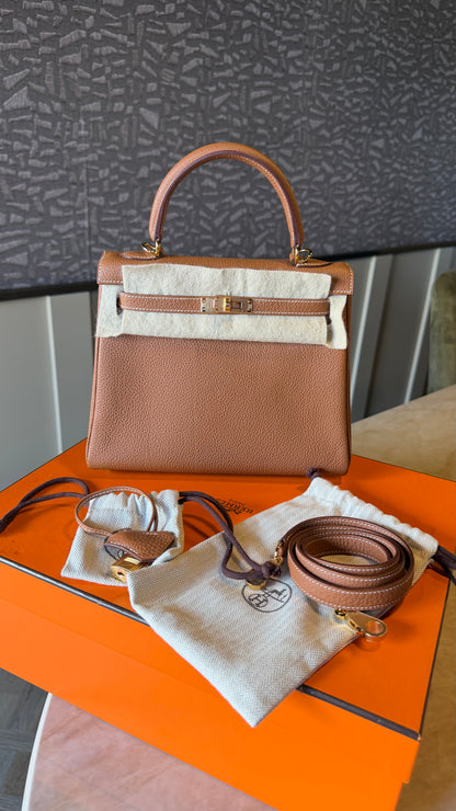 Kelly gold Togo leather gold hardware stamp Y - full set invoice