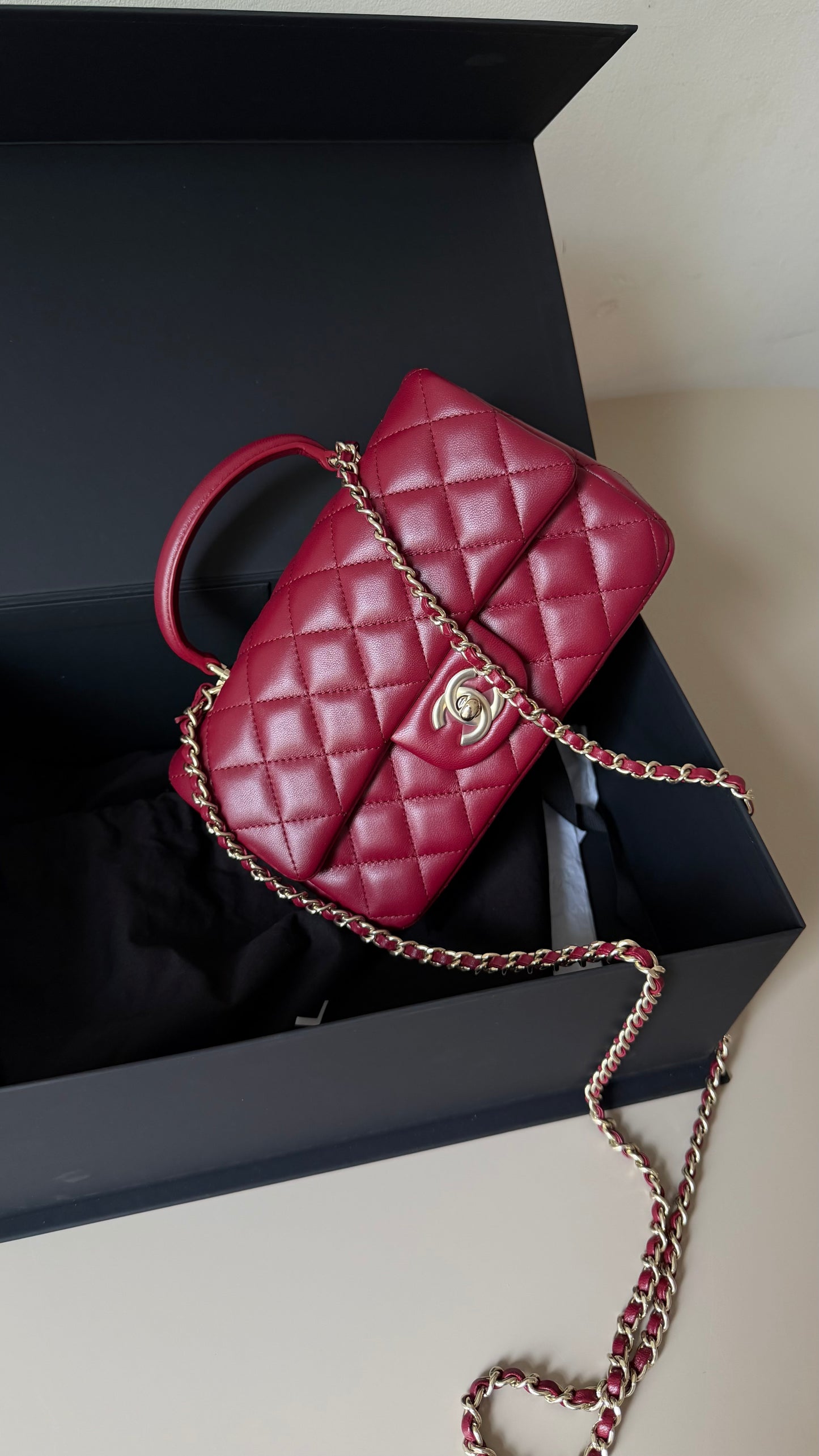 Chanel mini top handle burgundy
